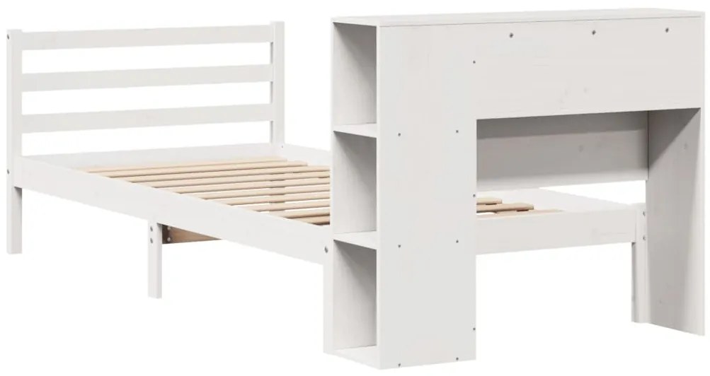 Cama com estante sem colchão 100x200 cm pinho maciço branco