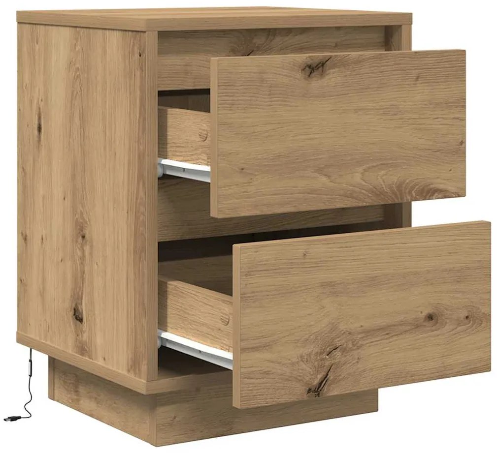 Mesas cabeceira c/ luzes LED 2pcs 38x34x50cm carvalho artesanal