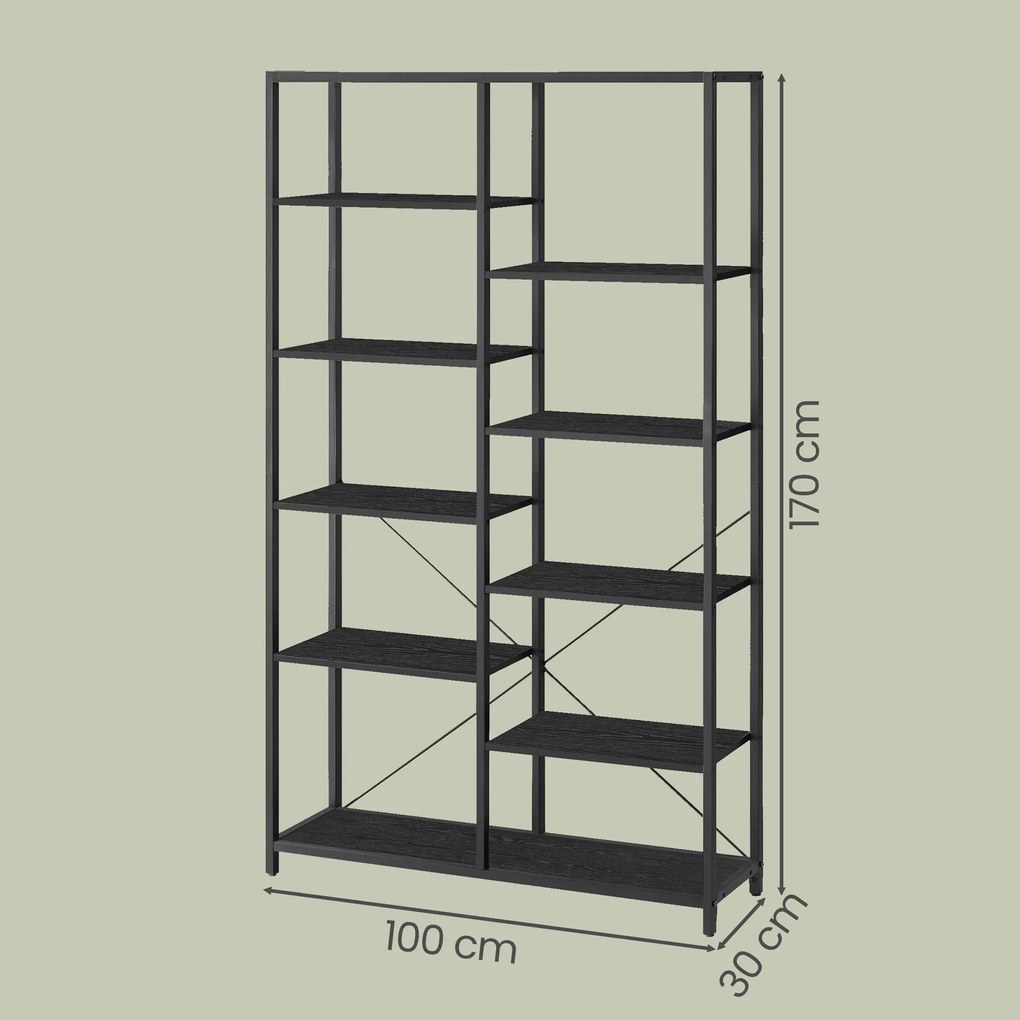 Estante com 5 prateleiras sala, escritório, montagem fácil 30 x 100 x 170 cm preto