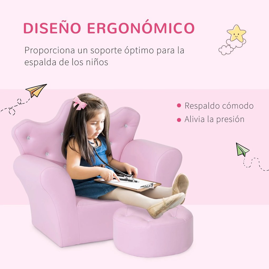 HOMCOM Sofá para Crianças com Banco Sofá Infantil Decorativo com Encos