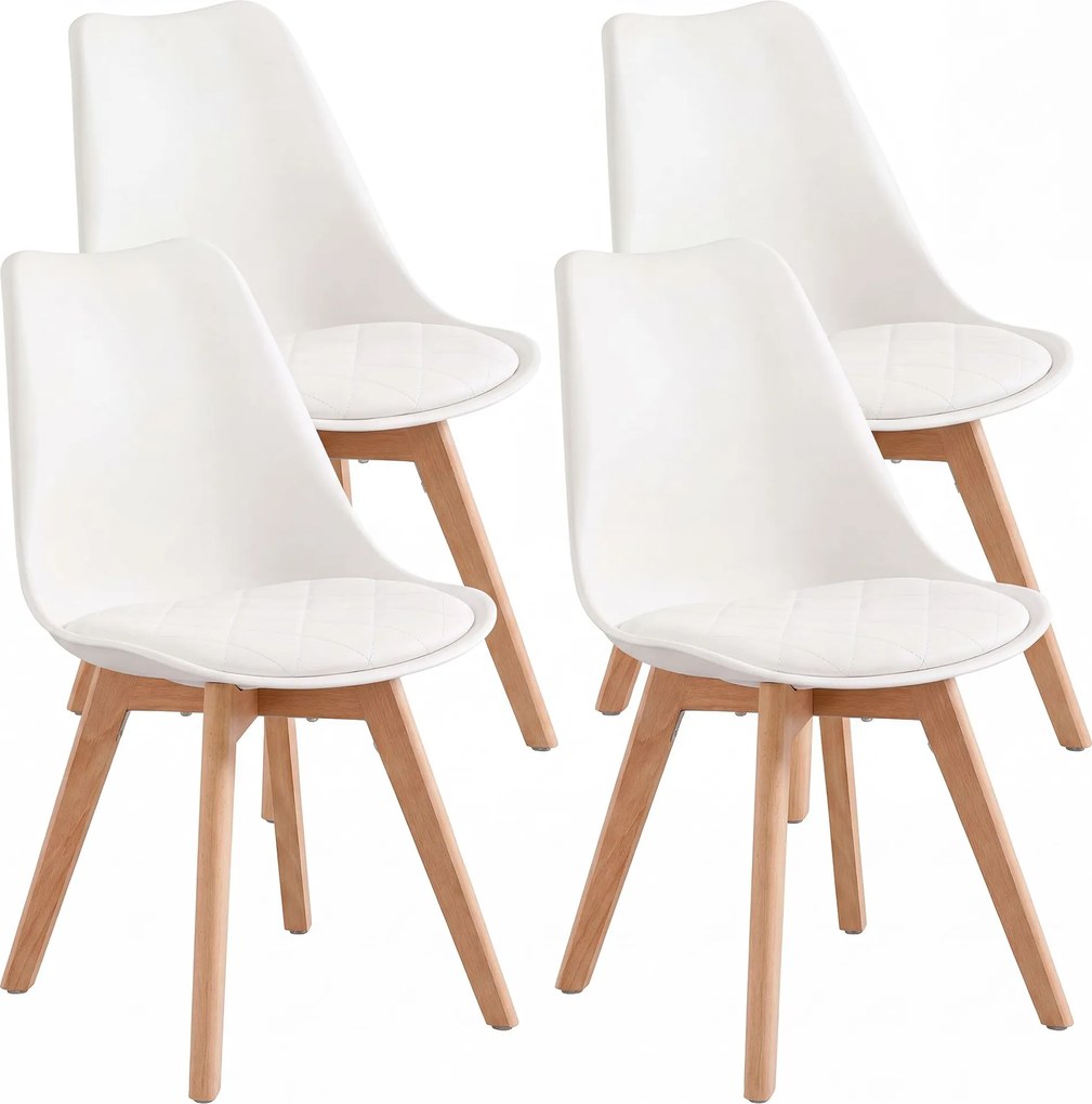 Conjunto de 4 cadeiras de sala de jantar (MESA NÃO INCLUIDA): cadeiras de cozinha estofadas assento em couro PU e madeira de faia, 46,5 x 57 x 79 cm,