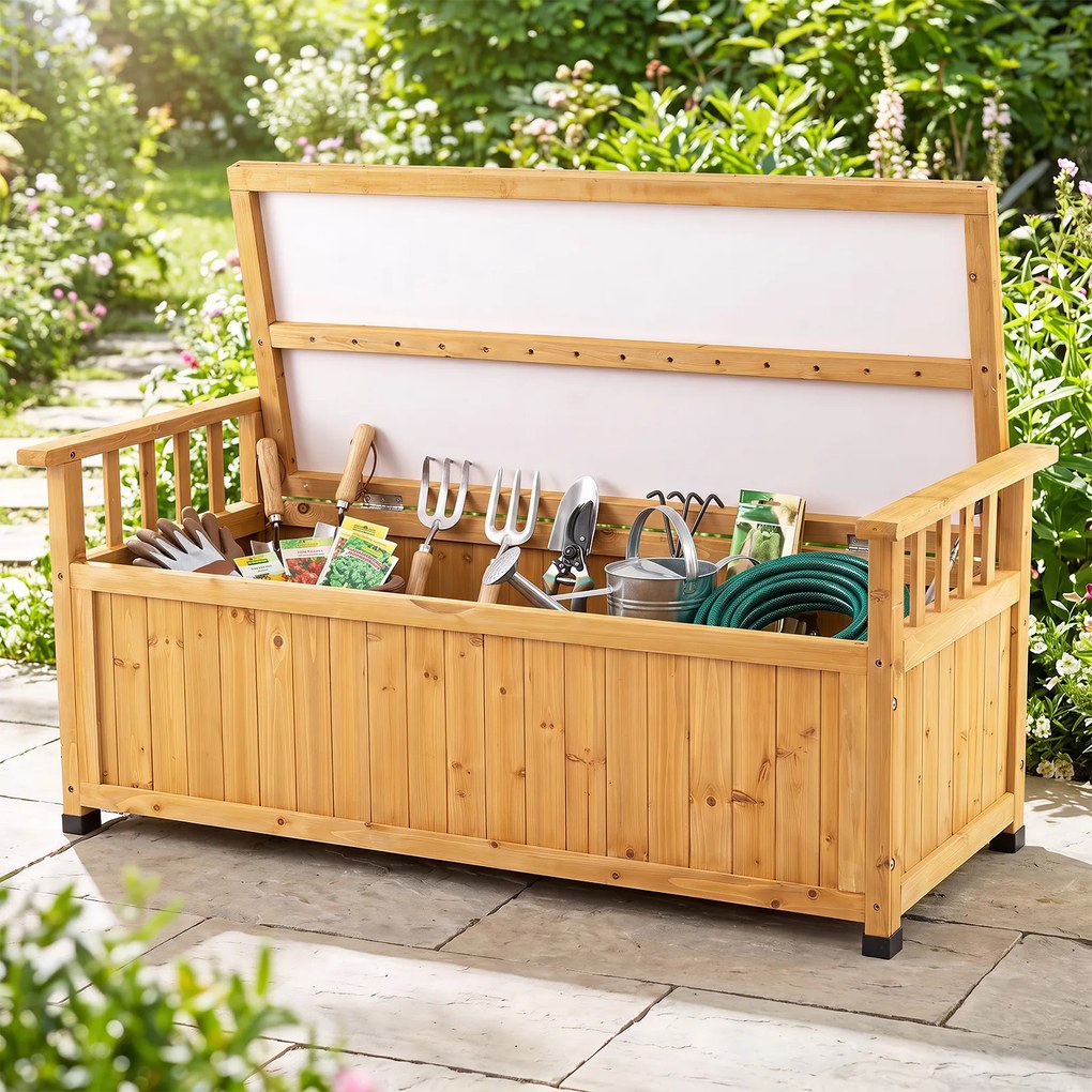 Banco de Jardim com Arrumação, 123 x 58 x 53 cm, Capacidade de Arrumação de 155 L, Natural