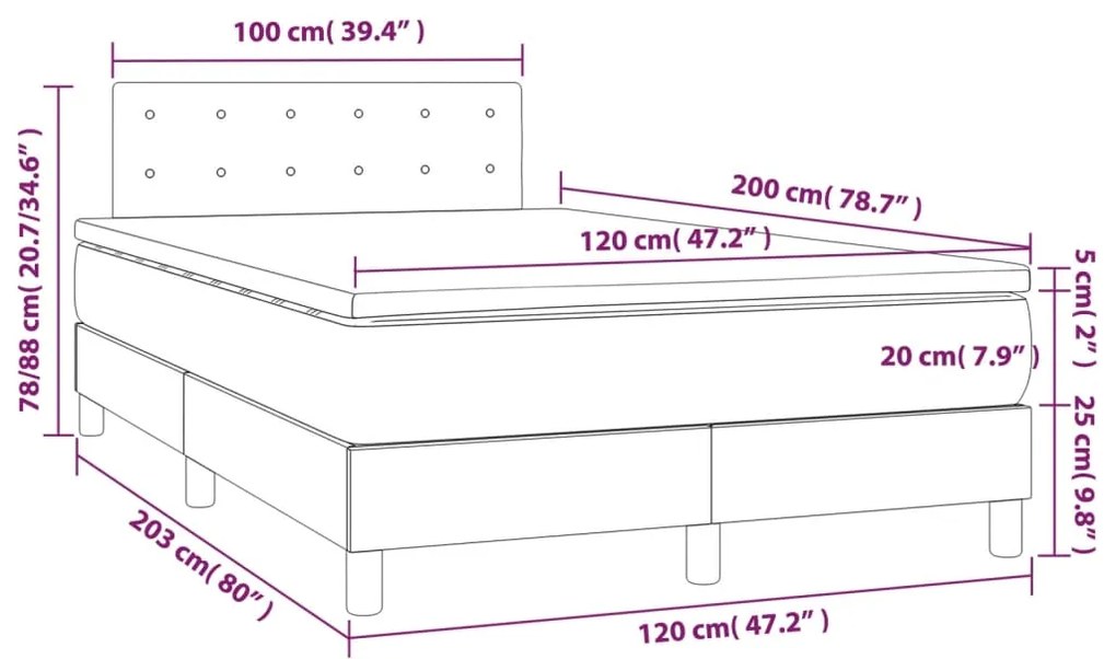 Cama boxspring com colchão 120x200 cm veludo azul-escuro