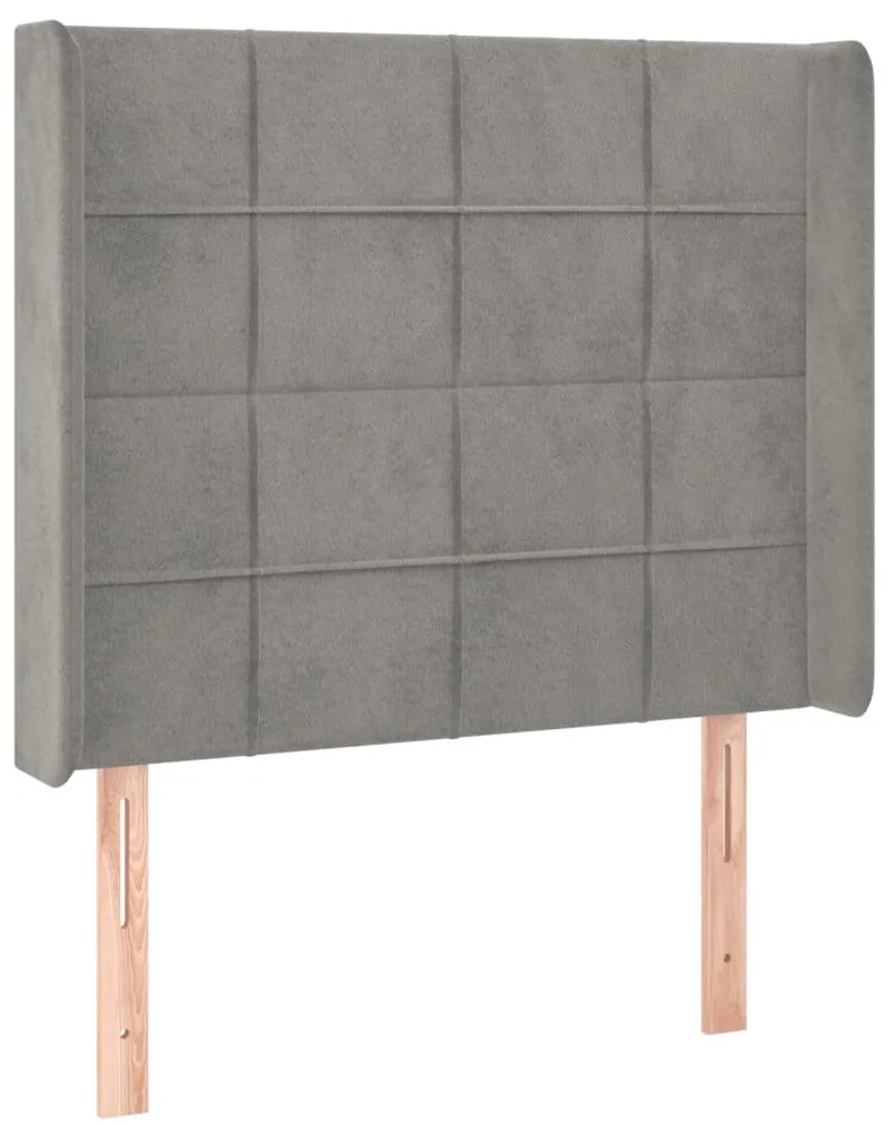 Cama box spring c/ colchão/LED 100x200 cm veludo cinzento-claro