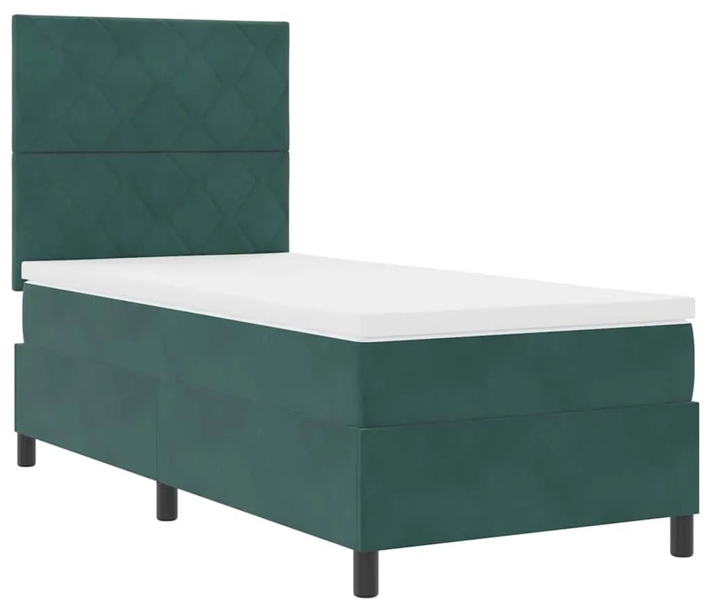 Cama Box Spring vidaXL com Colchão e LED Verde Escuro 90x190 cm Veludo