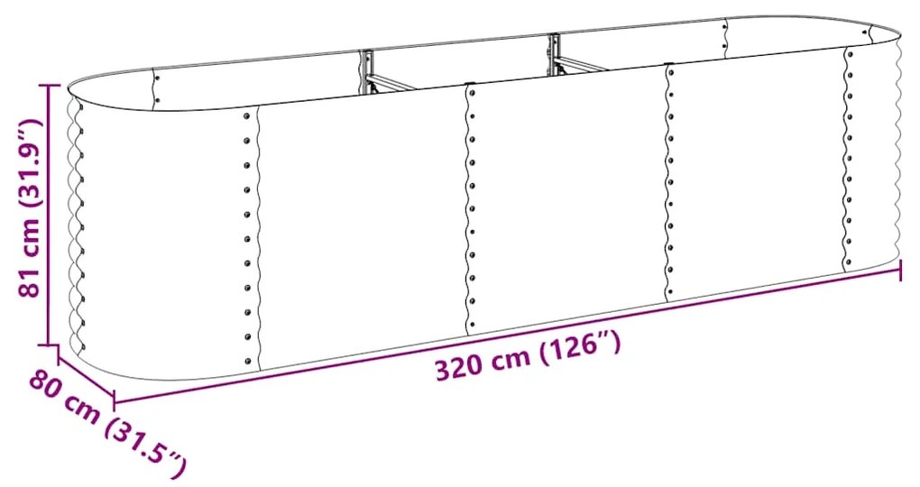 Canteiro elevado de jardim aço galvanizado 320x80x81cm cinzento