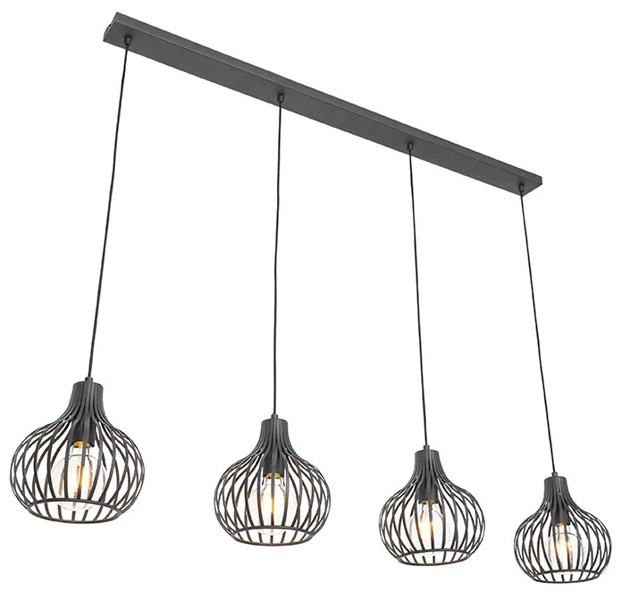 LED Candeeiro suspenso inteligente preto 4 luzes incluindo 4 Wifi G95 - Saffira