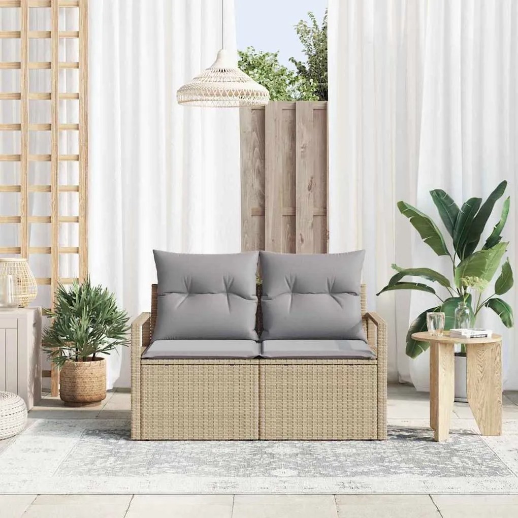 Sofá de Jardim 2 Lugares com Armazenamento e Almofadas Bege em Rattan