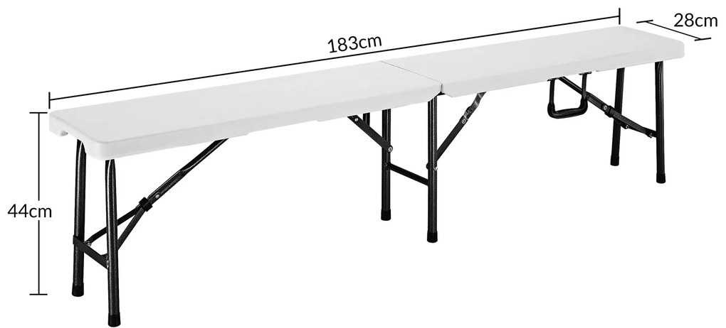 Conjunto de 2 bancos (Mesa não incluida) de campismo dobraveis em plástico, 180 cm brancos
