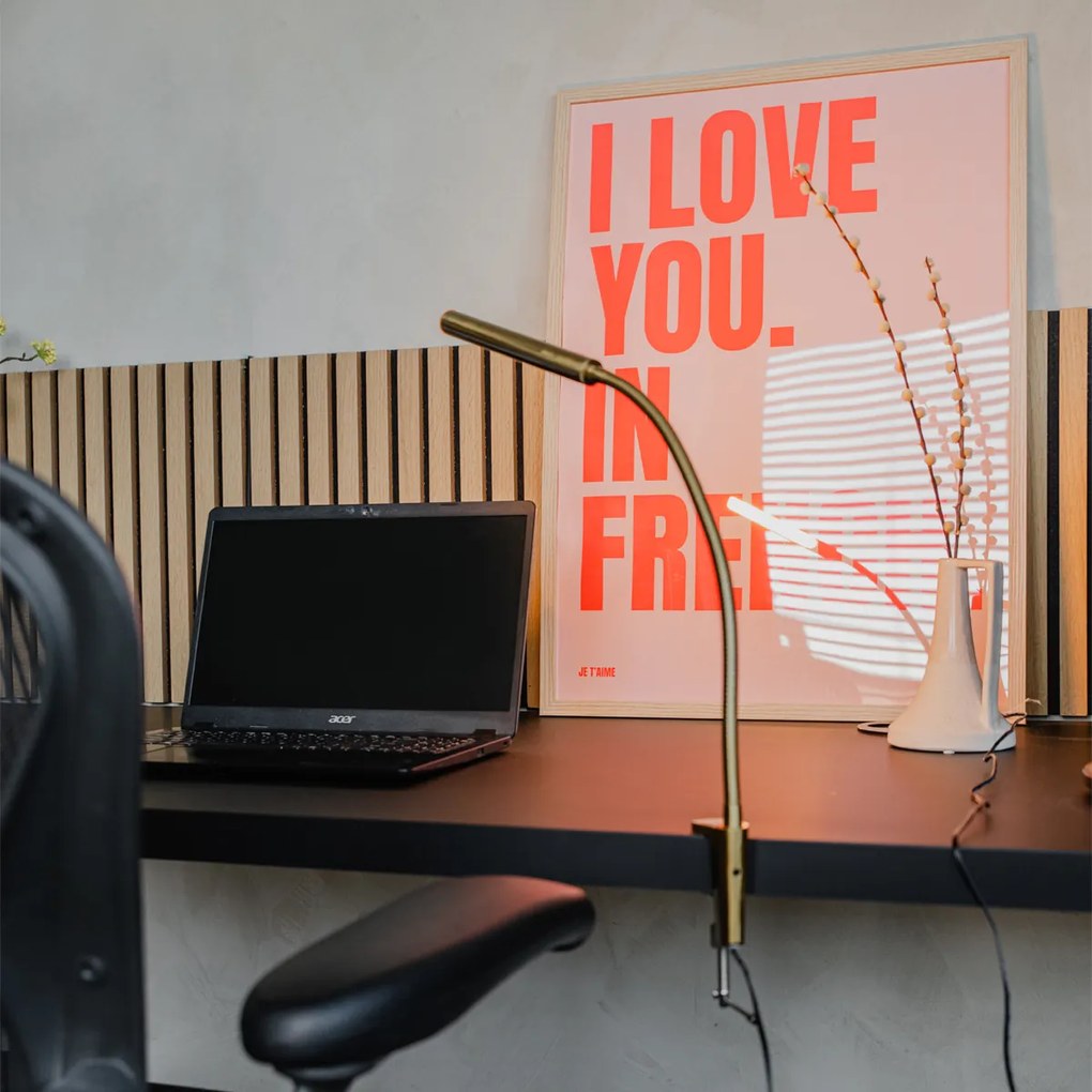 Candeeiro de mesa com garra em latão com LED e dimmer tátil - Lionard