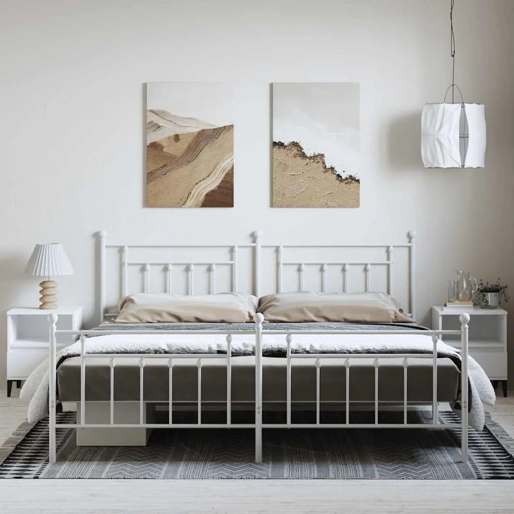 Estrutura de cama com cabeceira e pés 193x203 cm metal branco