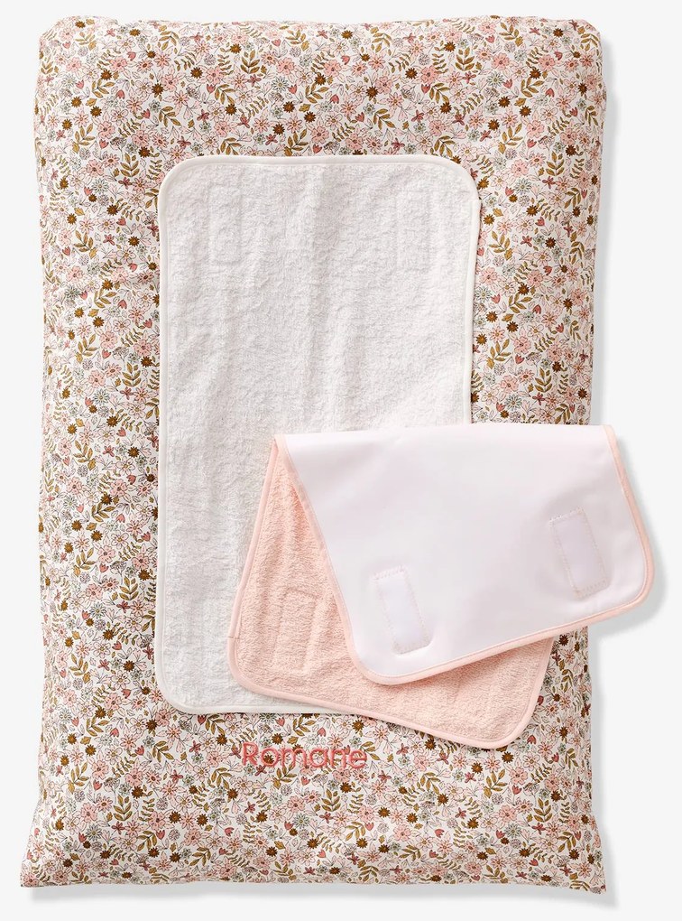 Colchão de muda fraldas + 2 muda fraldas personalizáveis FLORA branco estampado