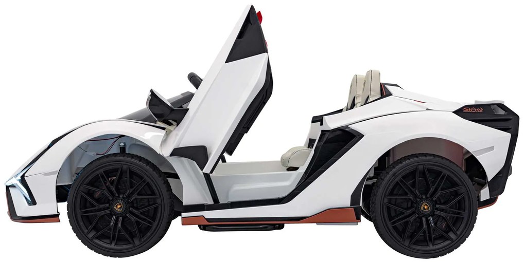 Carro elétrico para Crianças 2 Lugares Lamborghini SIAN 24V 4x4 Rodas Espuma EVA, Assento couro ecológico Branco
