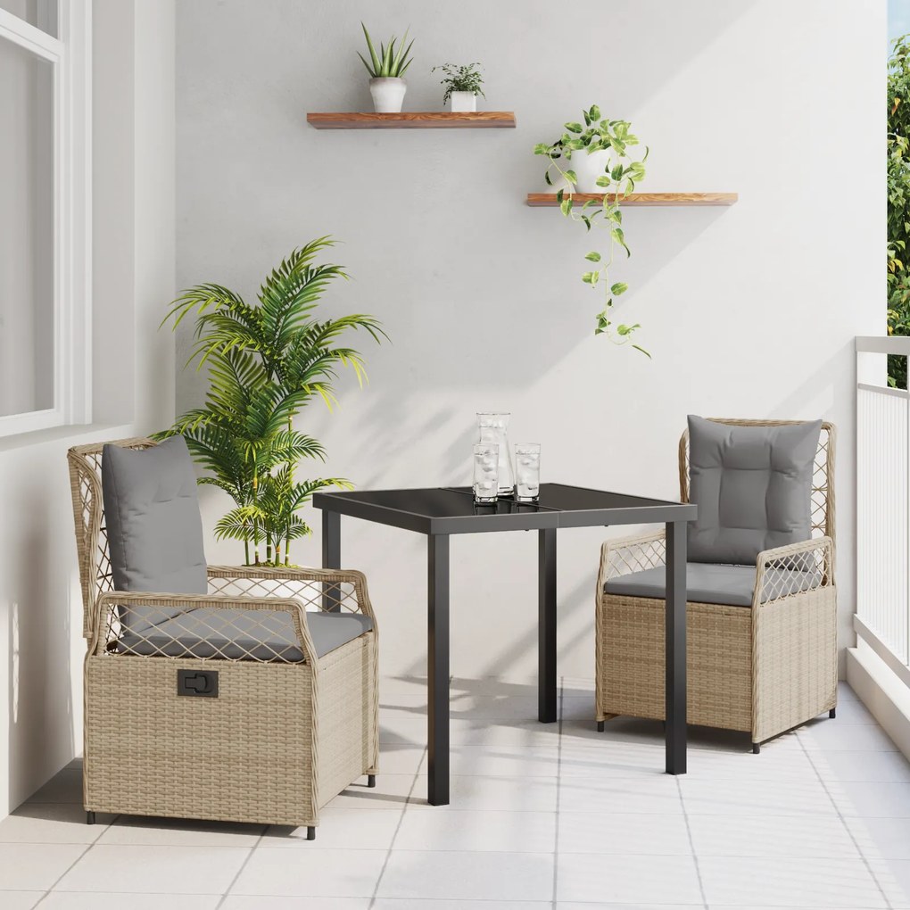 vidaXL Conjunto de Jantar de Jardim de 3 Peças Bege Vime PE