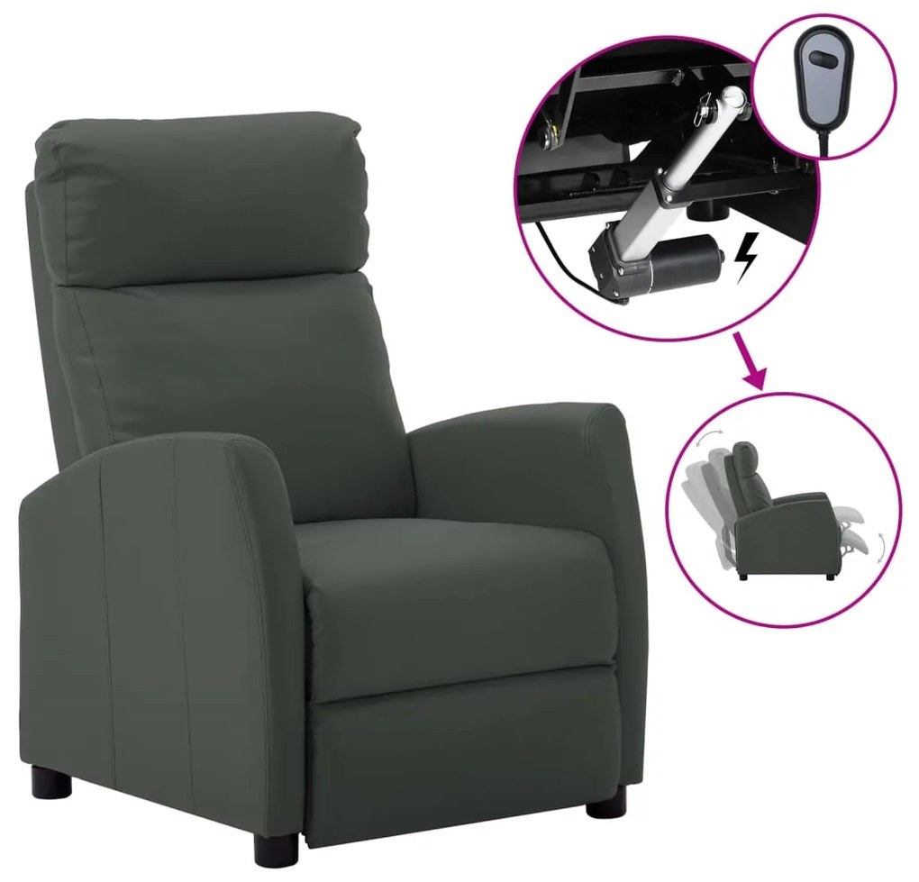 vidaXL Poltrona reclinável elétrica couro artificial cinzento