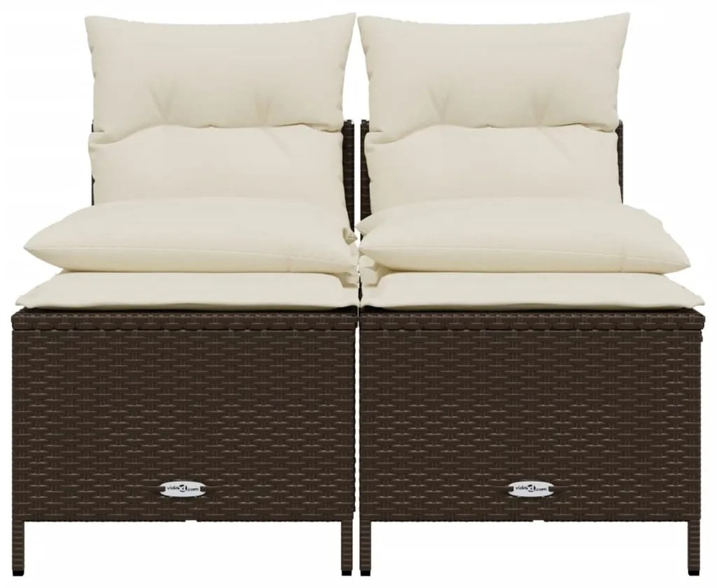 4 pcs conjunto sofás de jardim c/ almofadões vime PE castanho