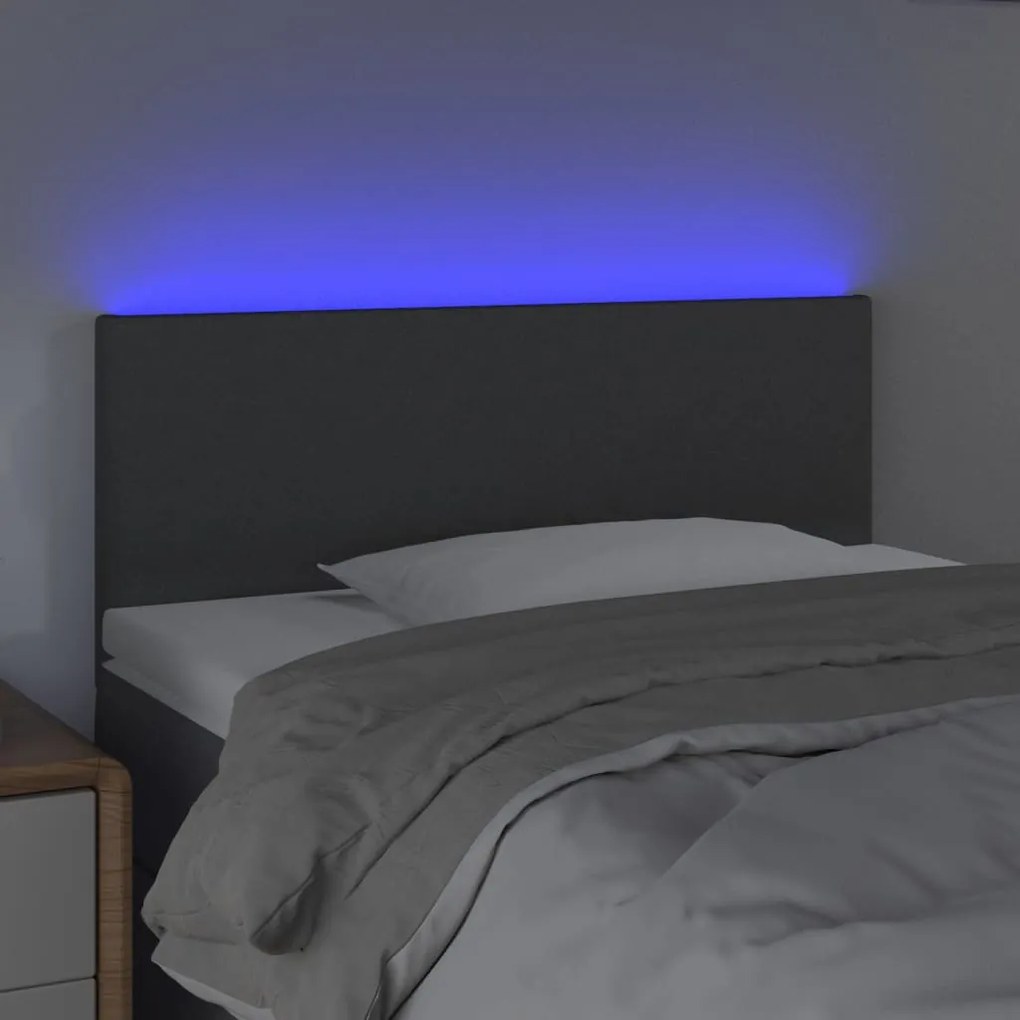 Cabeceira de cama c/ luzes LED tecido 90x5x78/88cm cinza-escuro