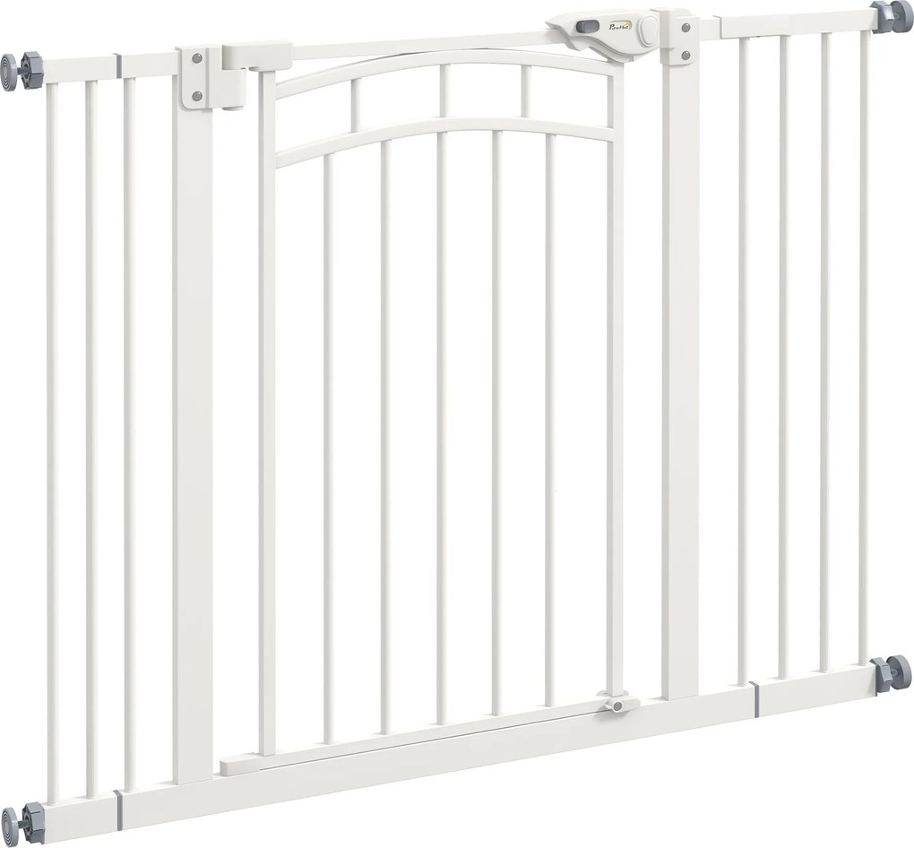 PawHut Grade para escadas Proteção para cães, fechamento automático, operação com uma mão, 100 cm x 4 cm x 76 cm, Branco | Aosom Portugal