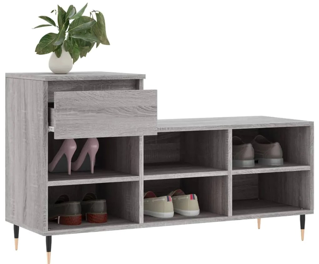 Sapateira - 102x36x60 cm - Derivados de Madeira - Cinzento Sonoma