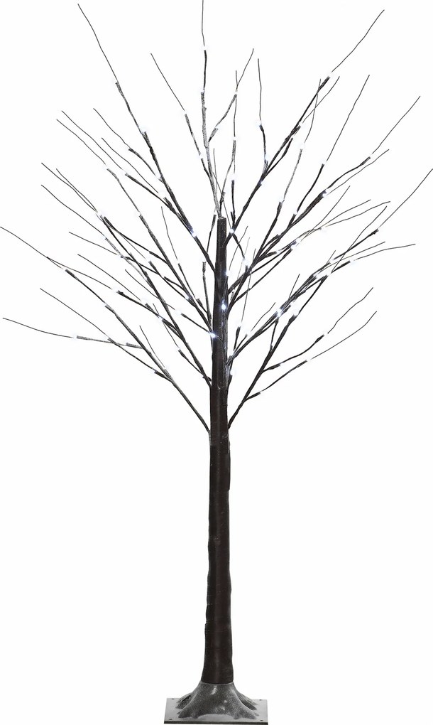 HOMCOM Árvore de Vidoeiro Artificial 150 cm com 96 LEDs Branco Frio, Neve Artificial, Base Metálica e Decoração de Natal Castanha | Aosom Portugal