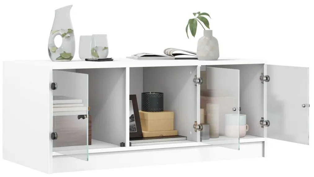Mesa de centro c/ portas de vidro 102x50x42 cm branco