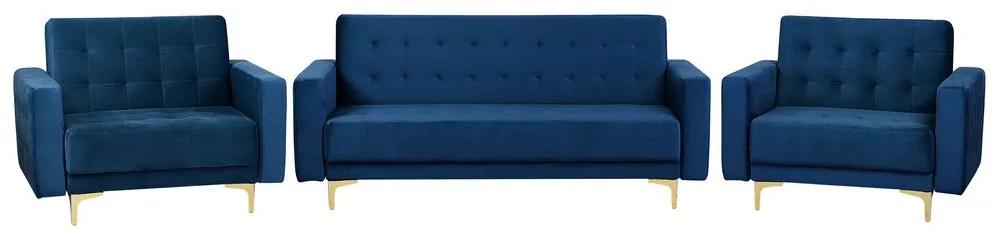 Conjunto de sofás reclináveis com 5 lugares em veludo azul escuro ABERDEEN Beliani