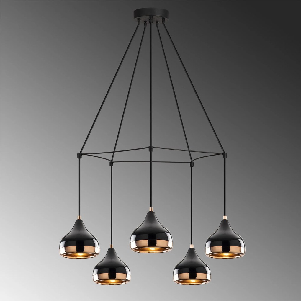 Chandelier Yildo – Preto e Cobre – Diâmetro 68 cm