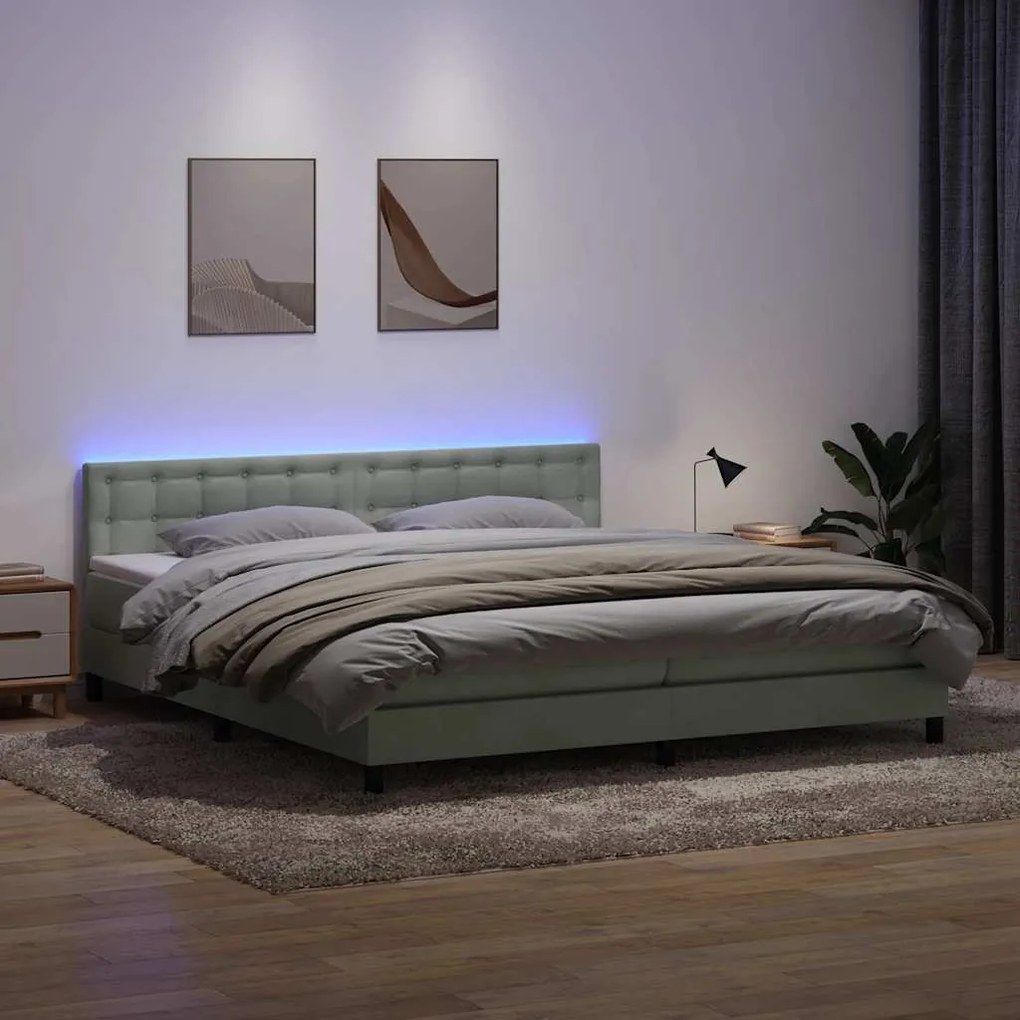 vidaXL Cama box spring c/ colchão e LED 180x220 cm veludo cinzento-claro