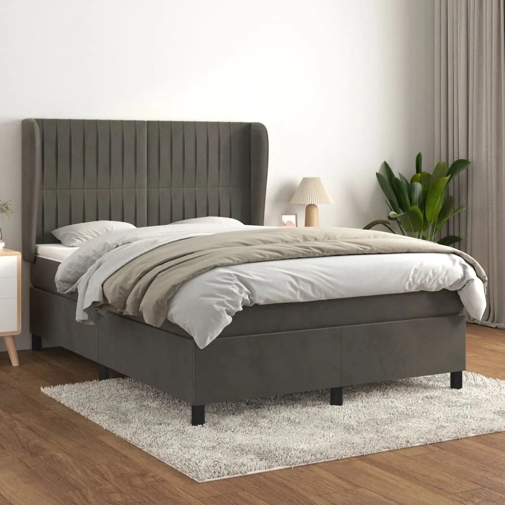 3129328 vidaXL Cama com molas/colchão 140x190 cm veludo cinzento-escuro