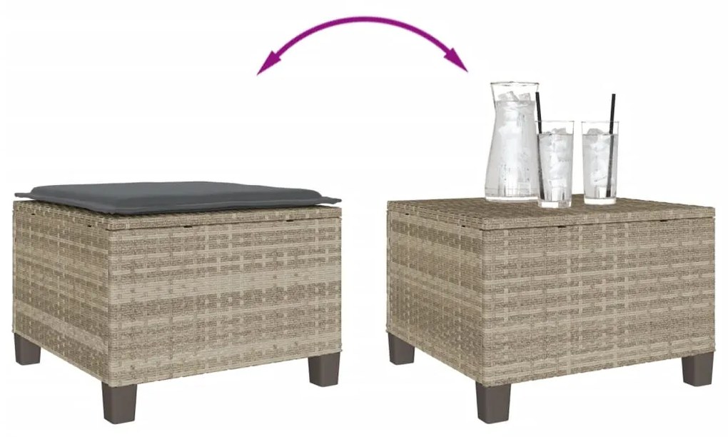 3 pcs conjunto bistrô com almofadões vime PE cinzento claro