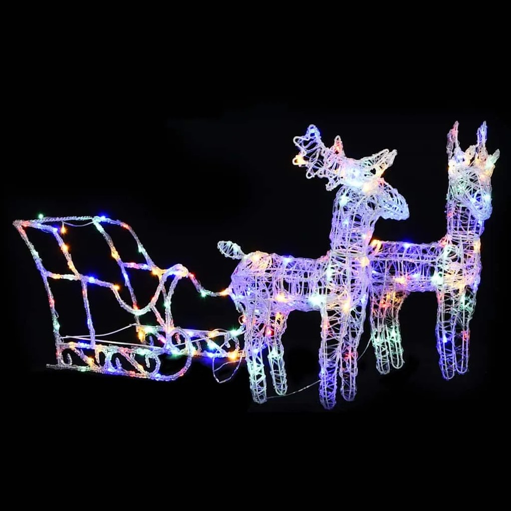 vidaXL Decoração de Natal renas/trenó 160 luzes LED 130 cm acrílico