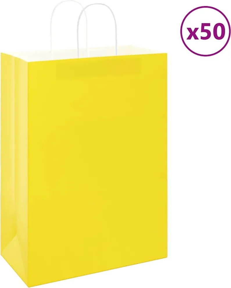 vidaXL Sacos de papel 50 unid com alças amarelo 32x17x44 cm