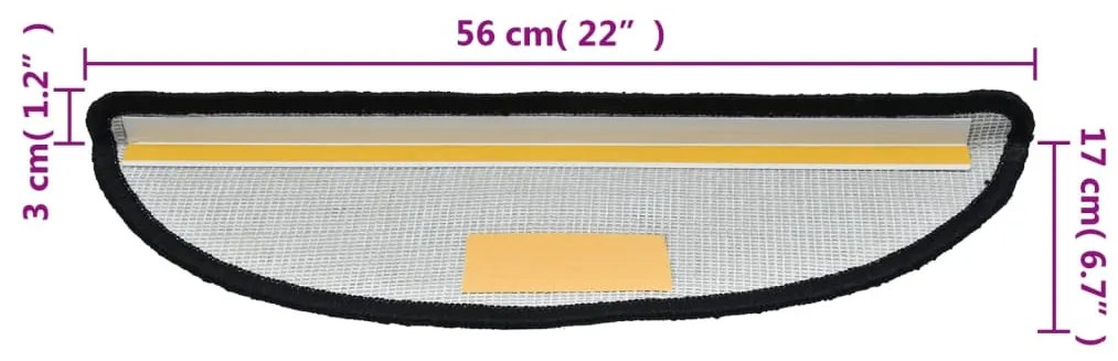 Tapetes de escada 15 pcs 56x17x3 cm preto