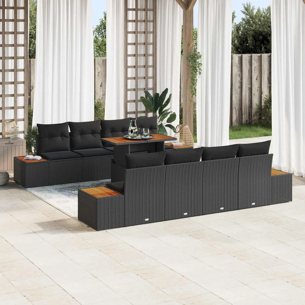 vidaXL Conjunto de Sofá de Jardim 9 pcs Preto Rattan Sintético