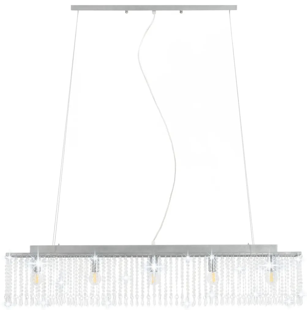 Candeeiro de teto com contas de cristal 104 cm E14 prateado
