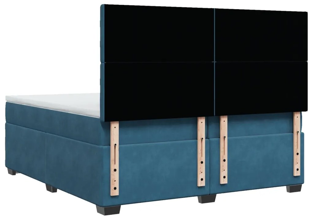 Cama com molas/colchão 200x200 cm veludo azul