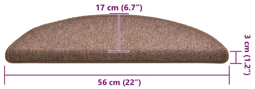 Tapetes de escada 30 pcs 56x17x3 cm castanho