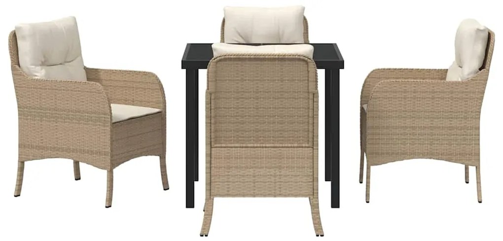 Conjunto de Jantar de Jardim de 5 Peças com Almofadas Bege Rattan Poli