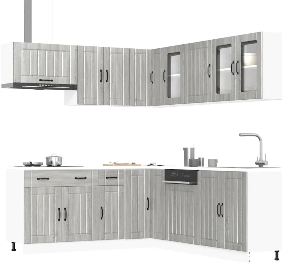 vidaXL 11 peças armário de cozinha conjunto Lucca cinza sonoma