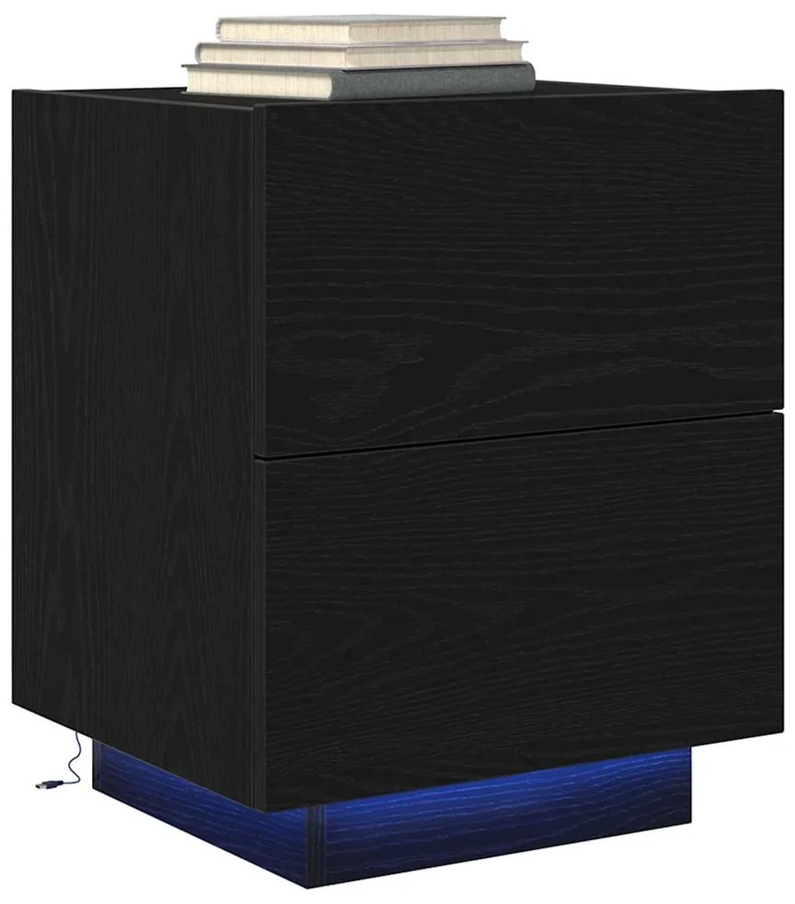 Cômodas de Cabeceira com Luzes LED 2 pcs Carvalho Preto 45x40x55 cm