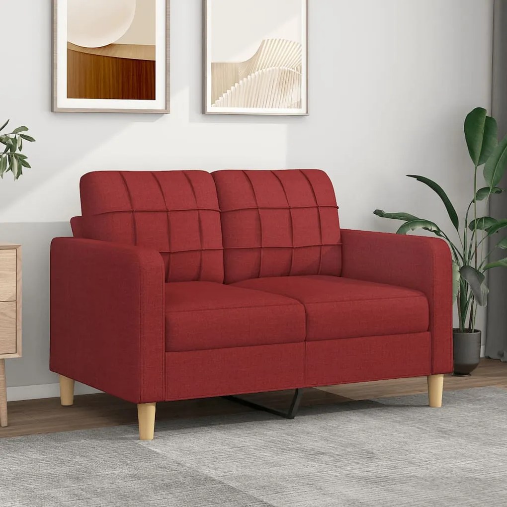 vidaXL Sofá de 2 lugares tecido 120 cm vermelho tinto