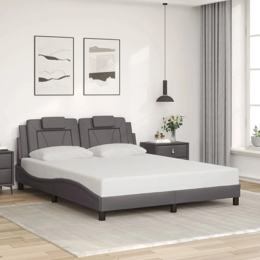 Estrutura cama c/ cabeceira couro artificial 160x200cm cinzento