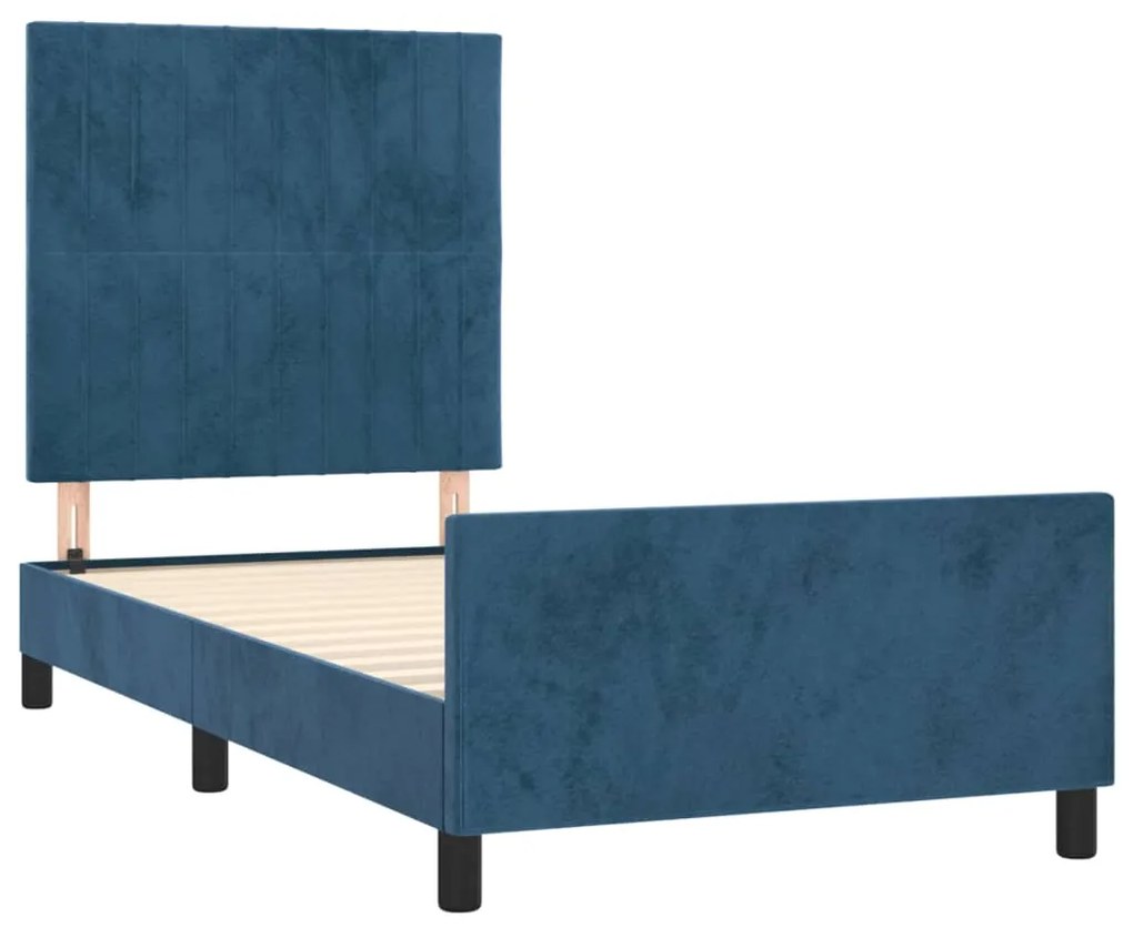 Estrutura de cama sem colchão 80x200 cm veludo azul-escuro