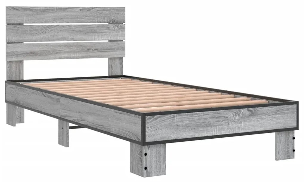 Estrutura de cama derivados de madeira e metal cinzento sonoma