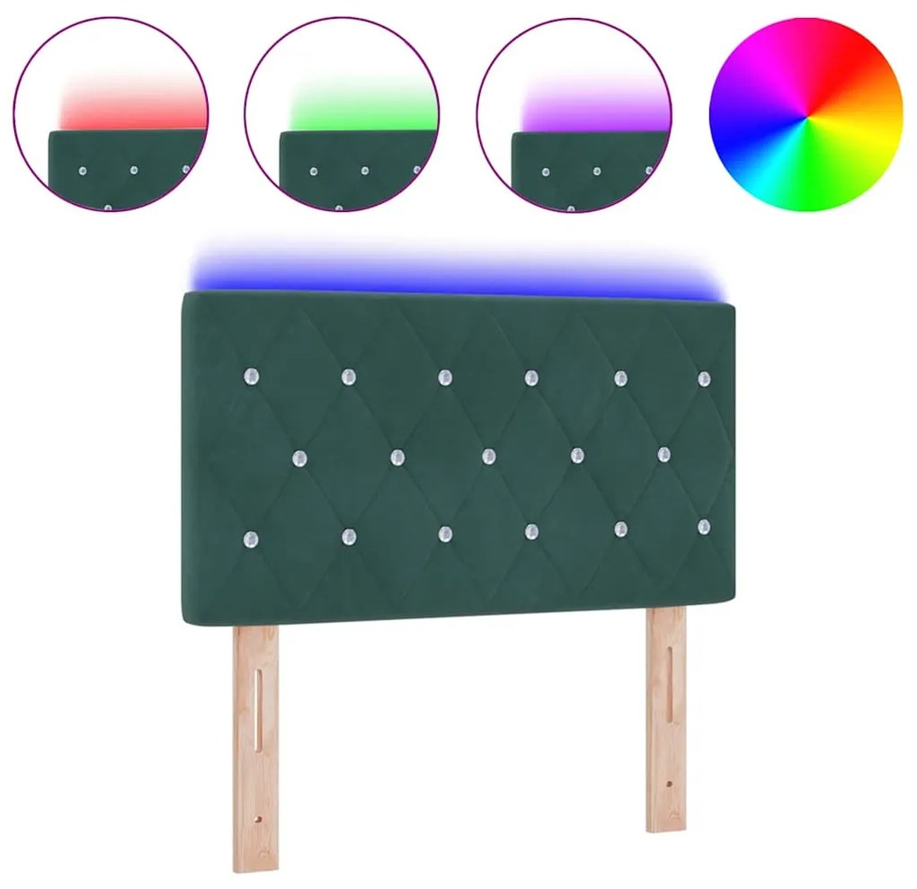 Cabeceira LED com Botão de Cristal, Almofadada em Verde Escuro, 80 cm,