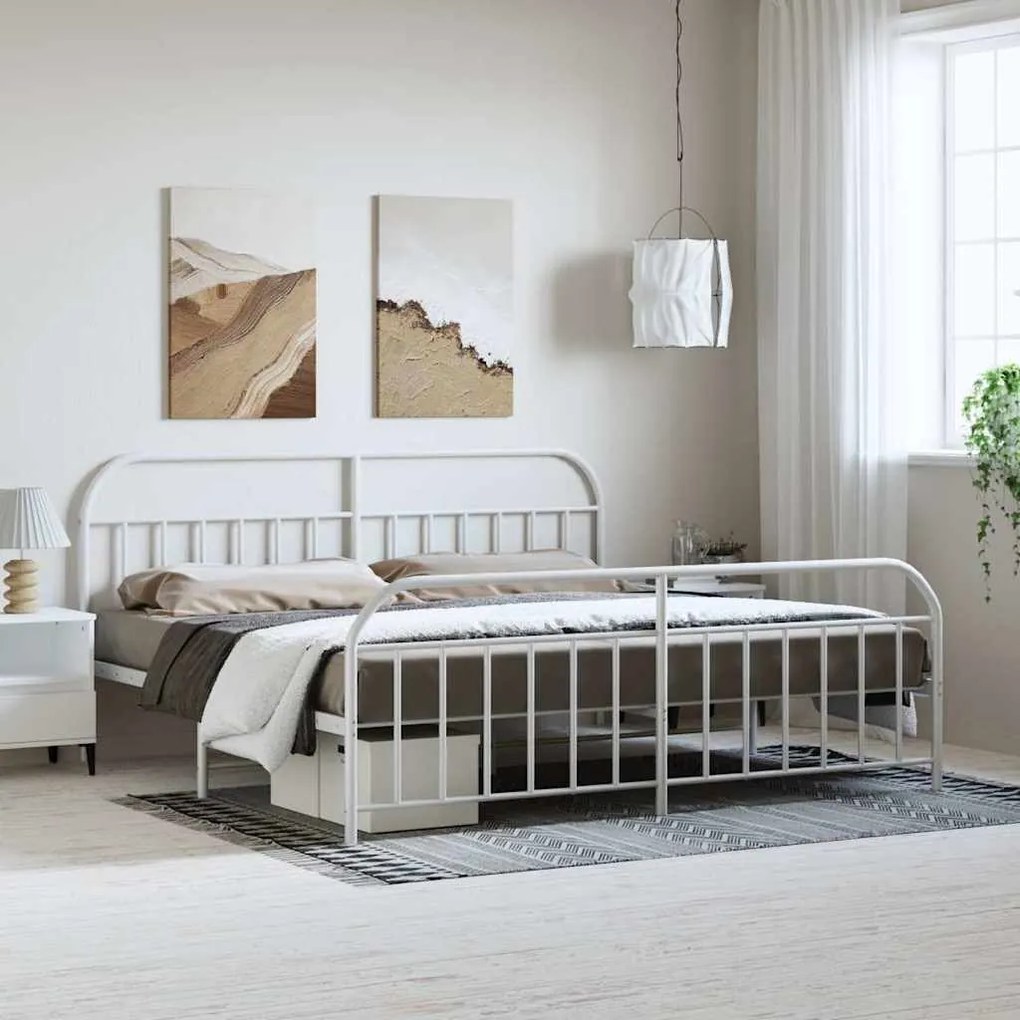 Estrutura de cama com cabeceira e pés 193x203 cm metal branco