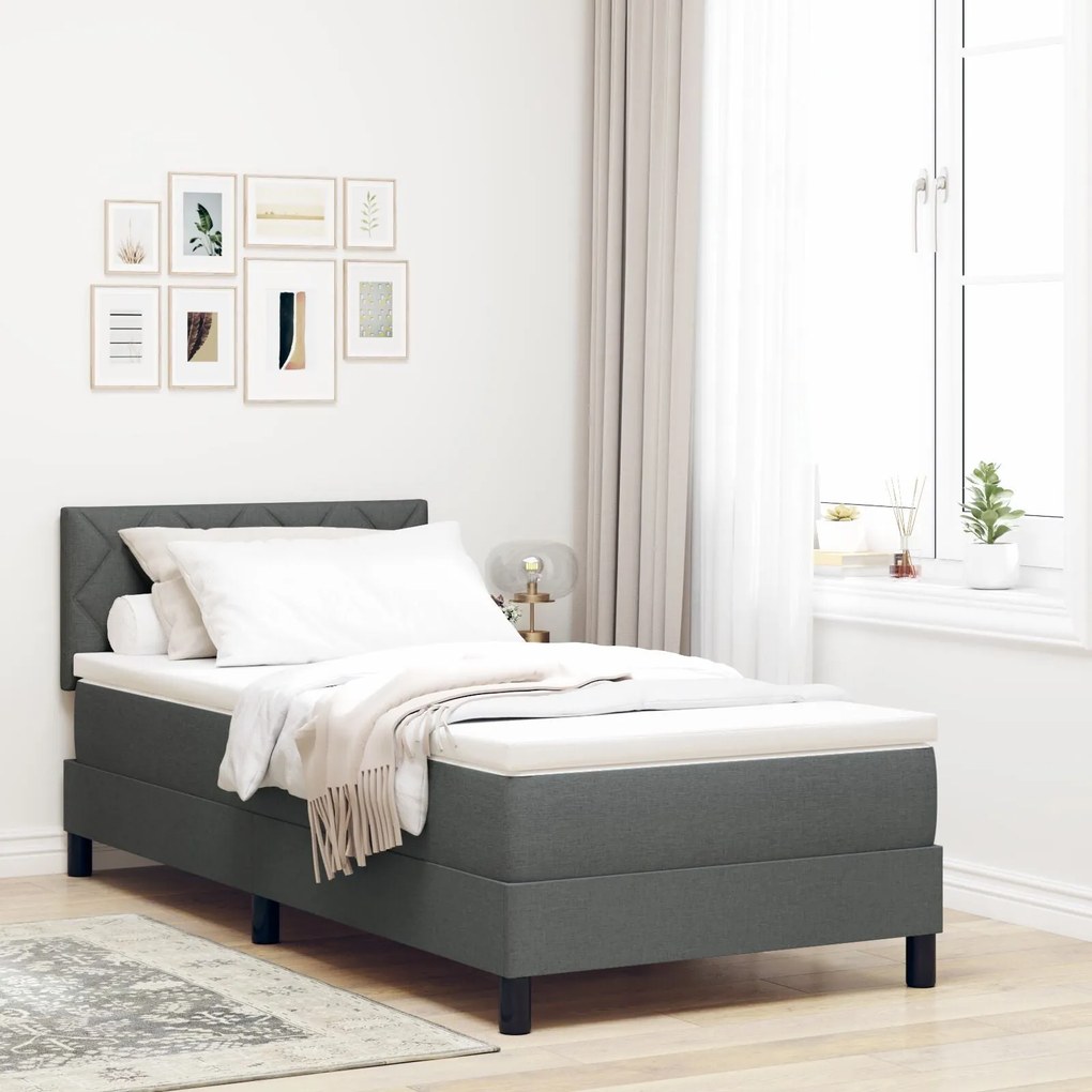 Cama Box Spring com Colchão &amp; LED Cinza Escuro 90x190 cm Tecido