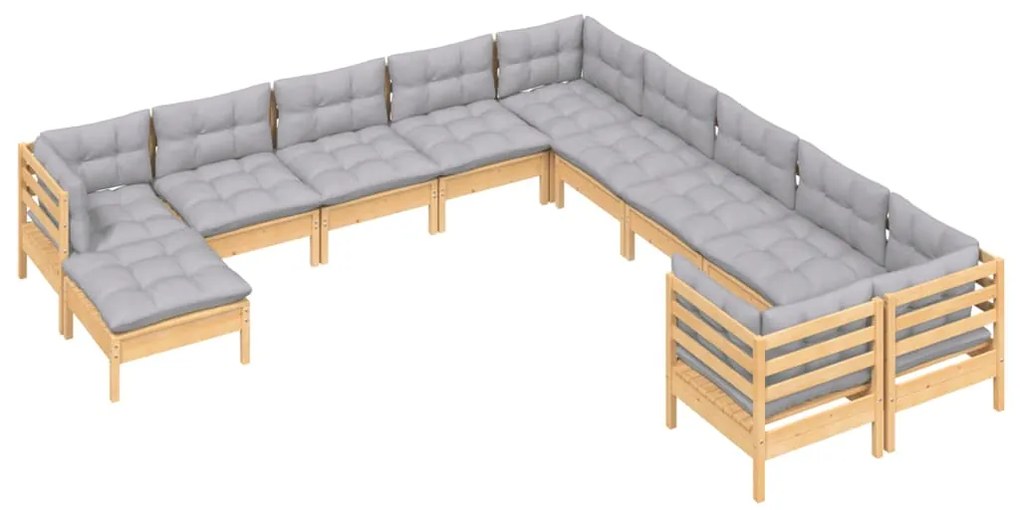 11 pcs conjunto lounge de jardim c/ almofadões cinza pinho