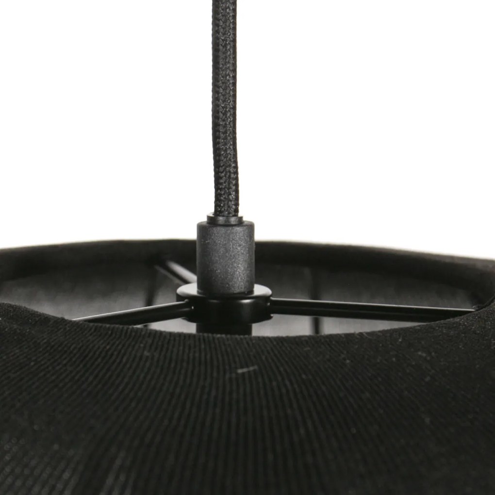 Candeeiro Pendente Japandi Preto com Abajur em Tecido 45cm - Sable