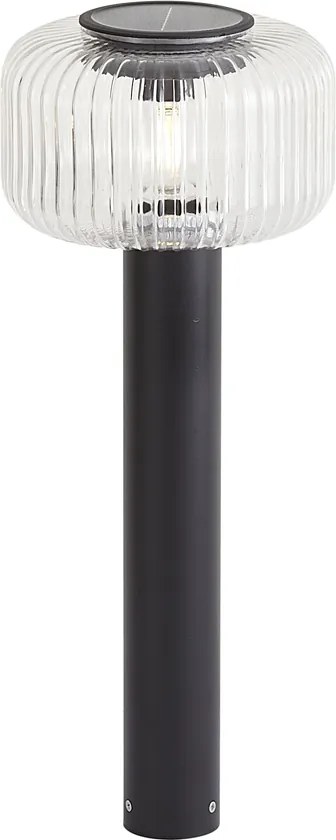 Balizador moderno para exterior preto com vidro canelado incluindo LED Solar IP65 - Ribble Mushroom